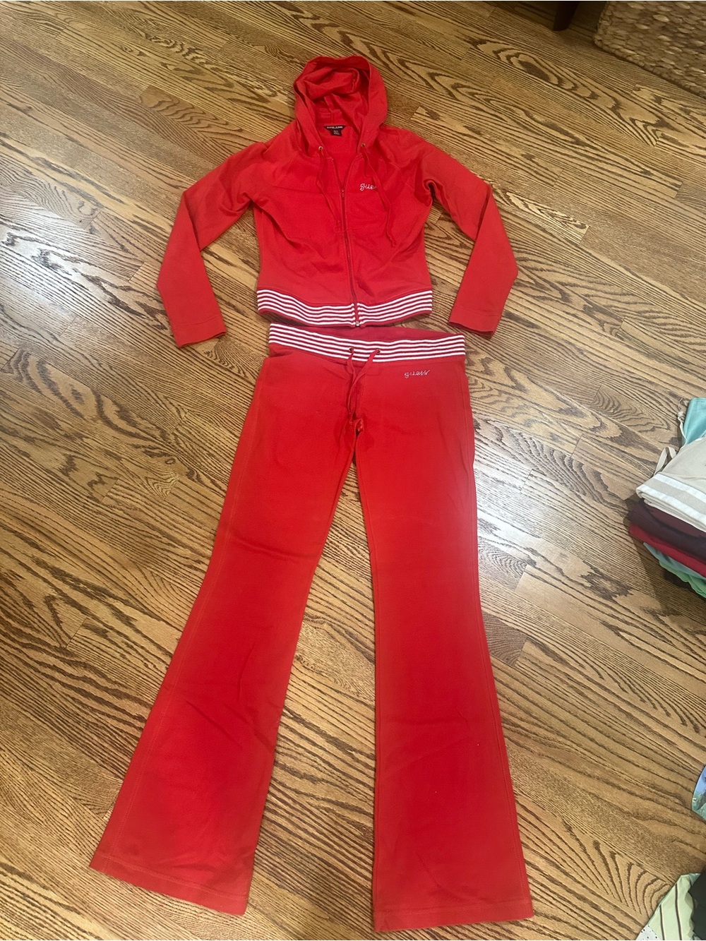 Guess Jeans Red Cotton Hoodie & Flare Pants Set